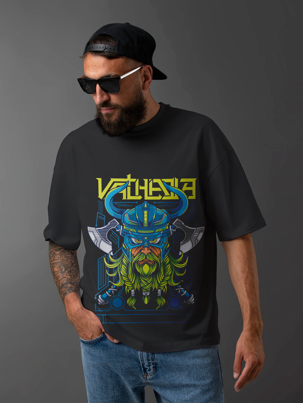 Men's Cotton Graphic Printed Oversized Cotton T-shirt : Valhalla