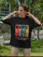 Women's Printed Hope Oversized Black Cotton T-shirt
