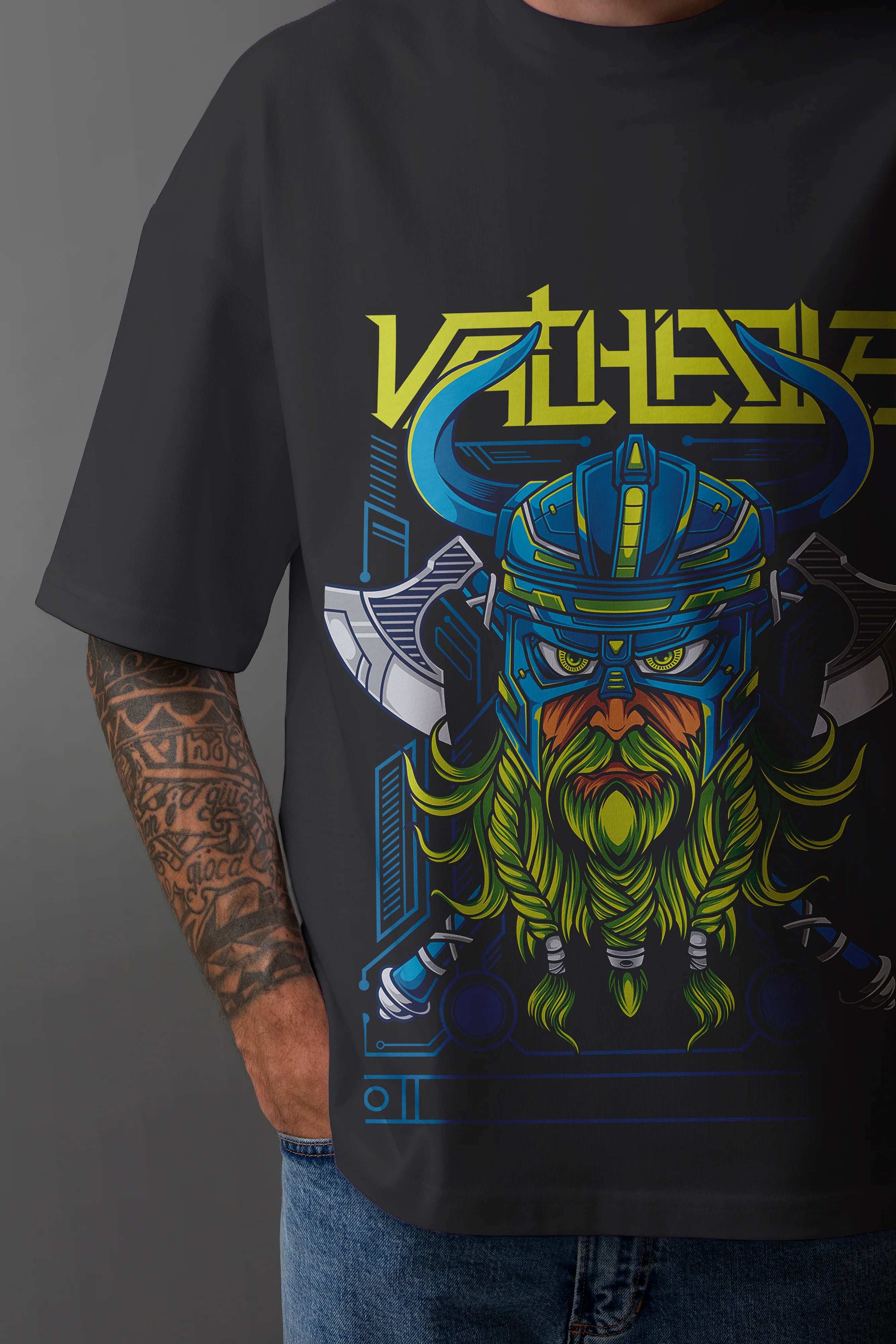 Men's Cotton Graphic Printed Oversized Cotton T-shirt : Valhalla
