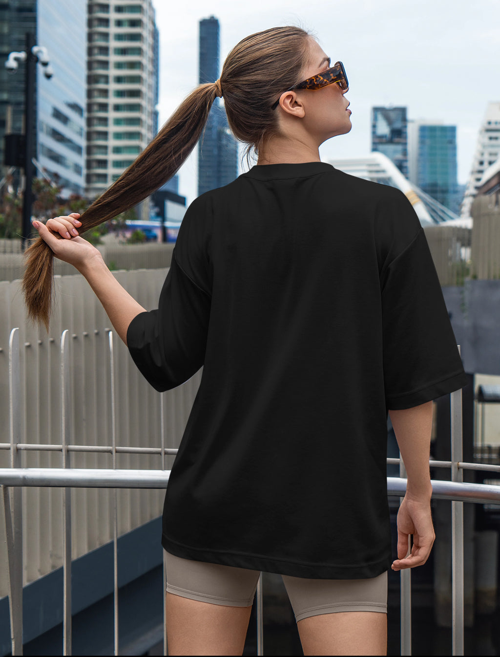 Women's Printed Hope Oversized Black Cotton T-shirt