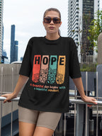 Women's Printed Hope Oversized Black Cotton T-shirt