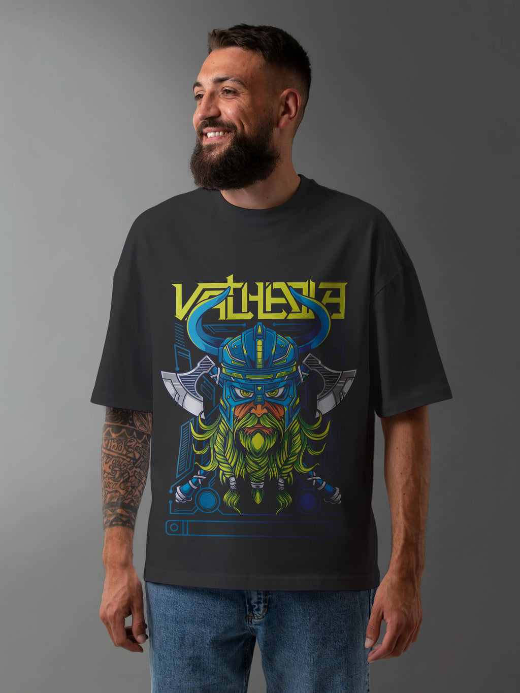 Men's Cotton Graphic Printed Oversized Cotton T-shirt : Valhalla