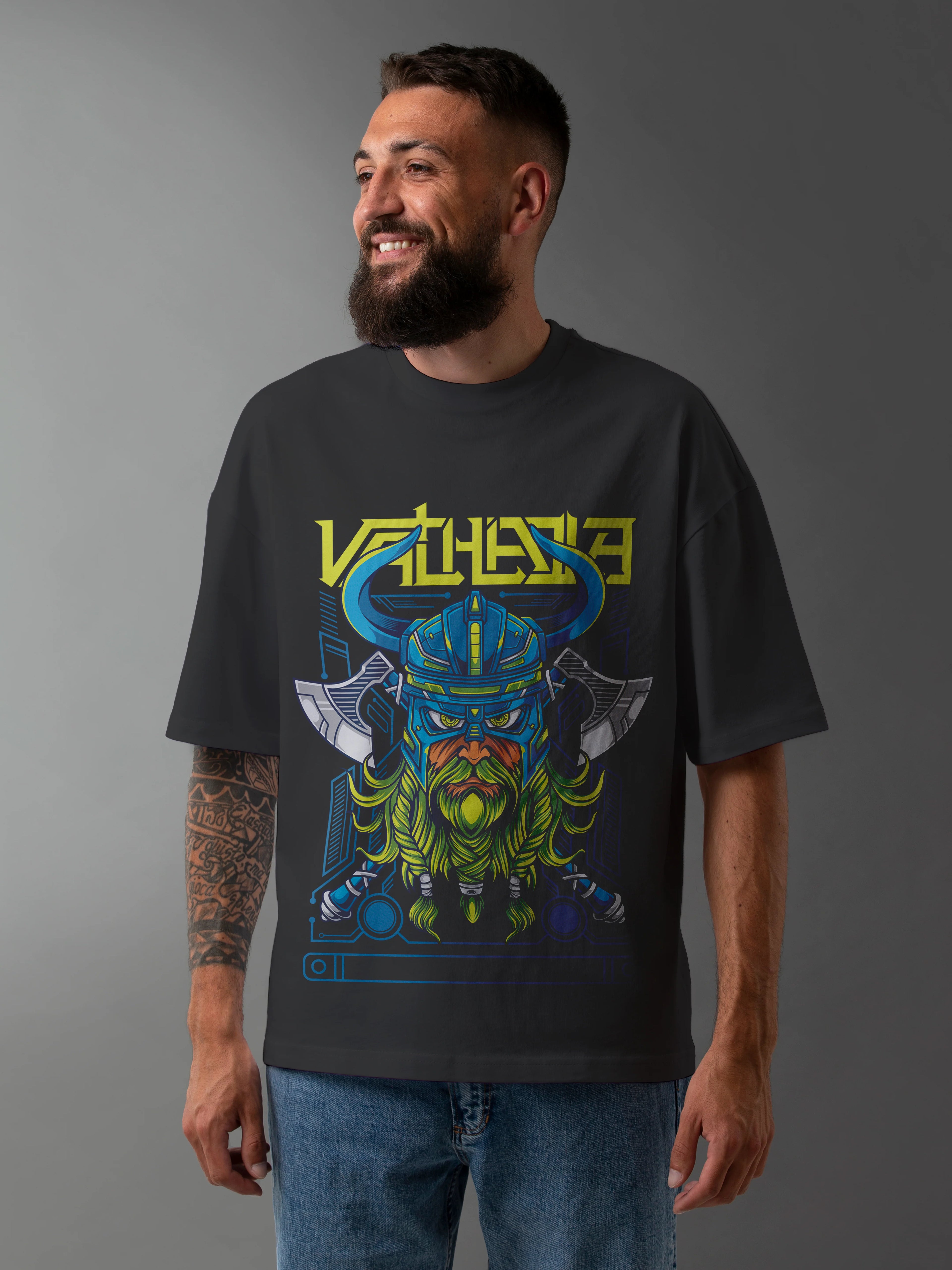 Men's Cotton Graphic Printed Oversized Cotton T-shirt : Valhalla