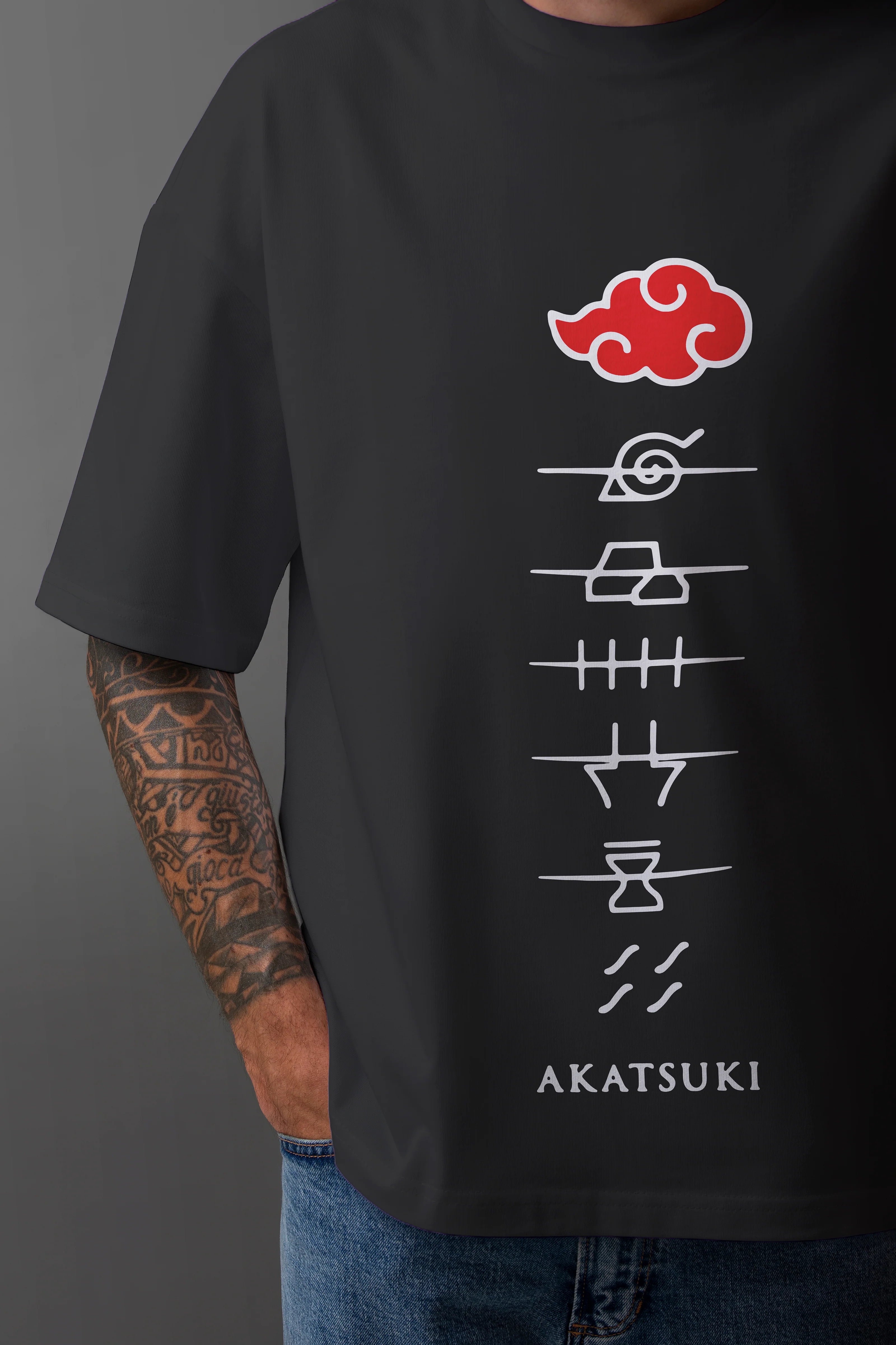 Men's Graphic Printed Oversized Cotton T-shirt : NARUTO ANIME AKATSUKI
