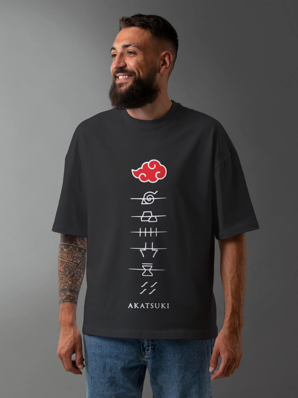 Men's Graphic Printed Oversized Cotton T-shirt : NARUTO ANIME AKATSUKI