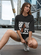 Women's Printed Break Rules Oversized Black Cotton T-shirt