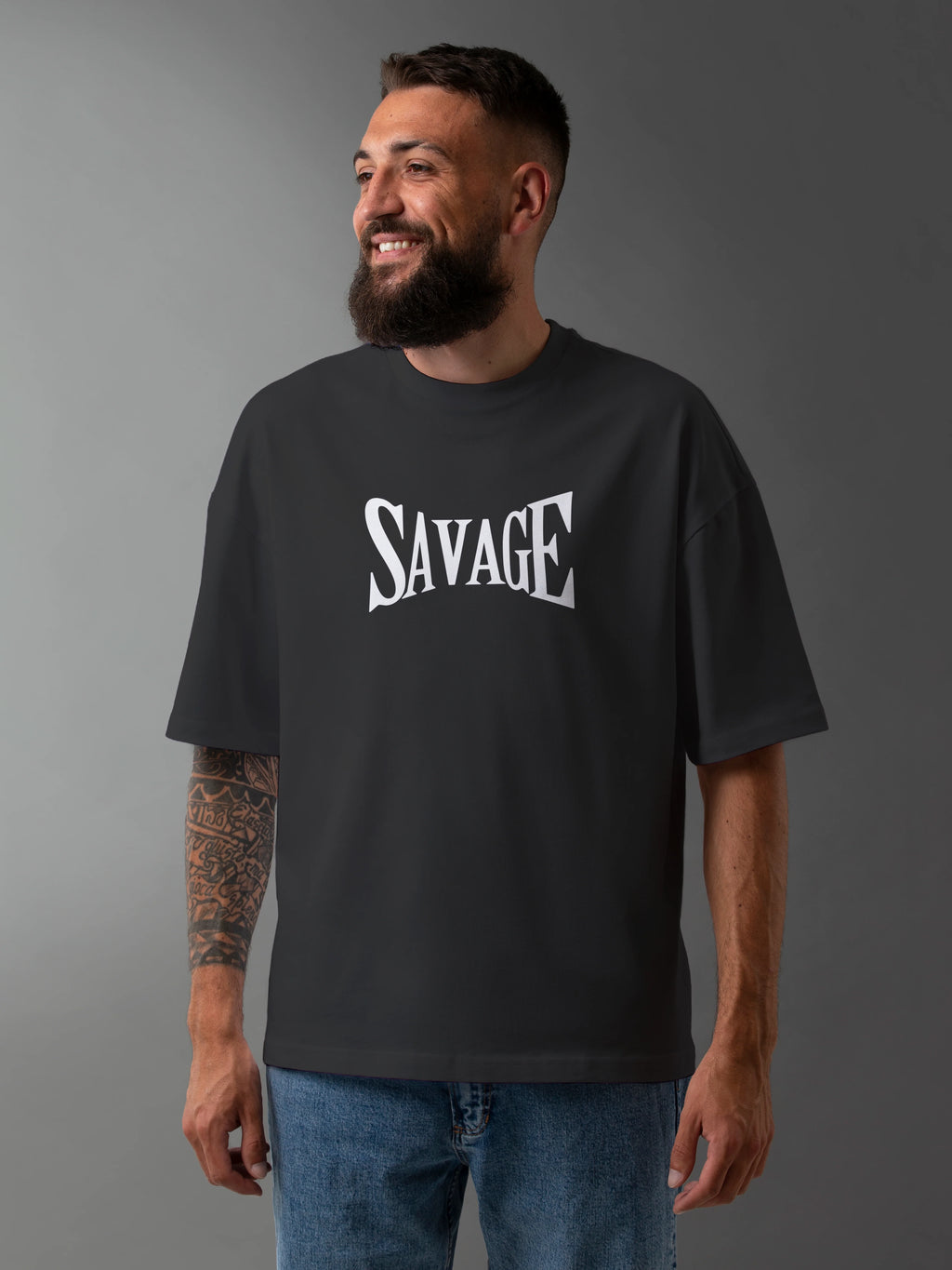 Men's Graphic Printed Oversized Cotton T-shirt: SAVAGE
