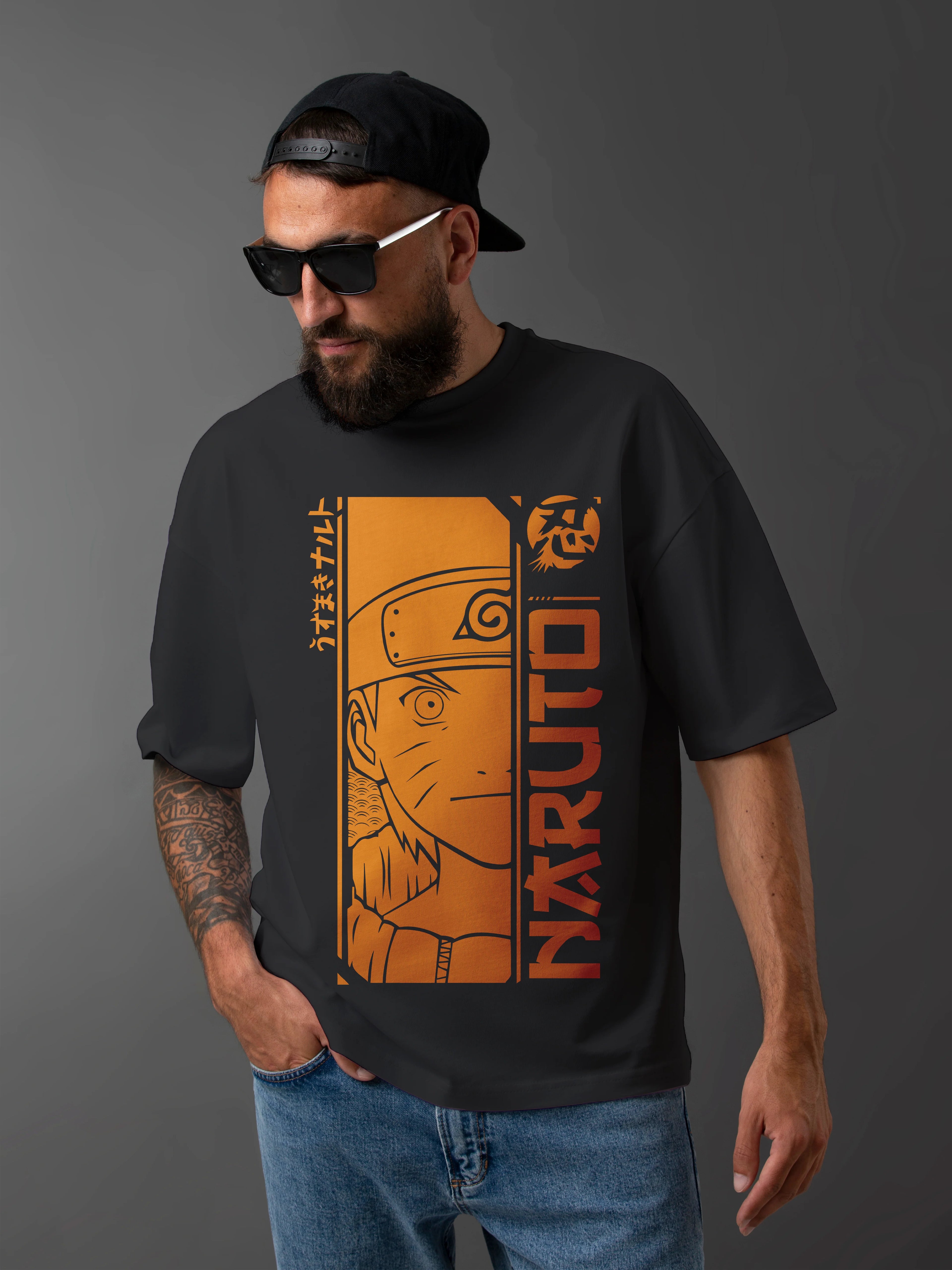 Men's Graphic Printed Oversized Cotton T-shirt : NARUTO ANIME