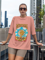 Women's Printed Mystical Soul Oversized Onion Pink Cotton T-shirt