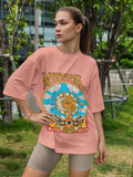 Women's Printed Mystical Soul Oversized Onion Pink Cotton T-shirt