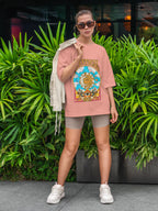 Women's Printed Mystical Soul Oversized Onion Pink Cotton T-shirt