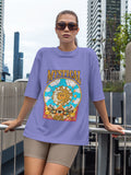 Women's Printed Mystical Soul Oversized Lavender Cotton T-shirt