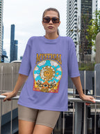 Women's Printed Mystical Soul Oversized Lavender Cotton T-shirt