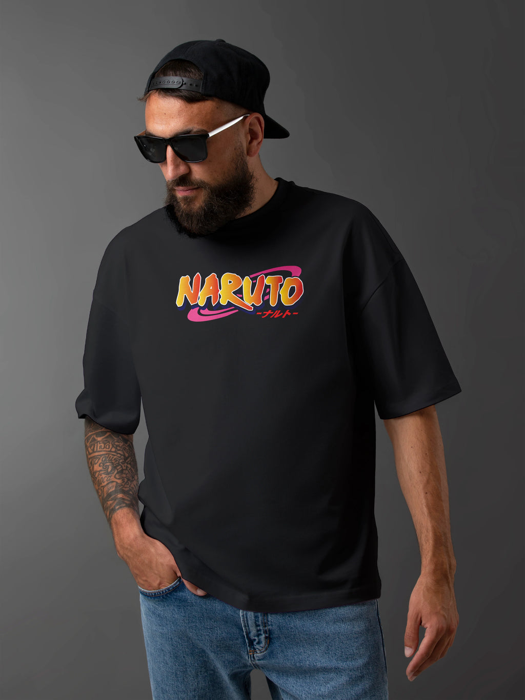 Men's Graphic Printed Oversized Cotton T-shirt : NARUTO ANIME