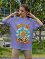 Women's Printed Mystical Soul Oversized Lavender Cotton T-shirt