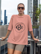 Women's Be Positive Quote Printed Oversized Onion Pink Cotton T-shirt