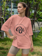 Women's Be Positive Quote Printed Oversized Onion Pink Cotton T-shirt