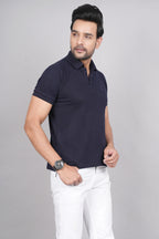 Men's Classic Solid Navy Polo Neck T-shirt
