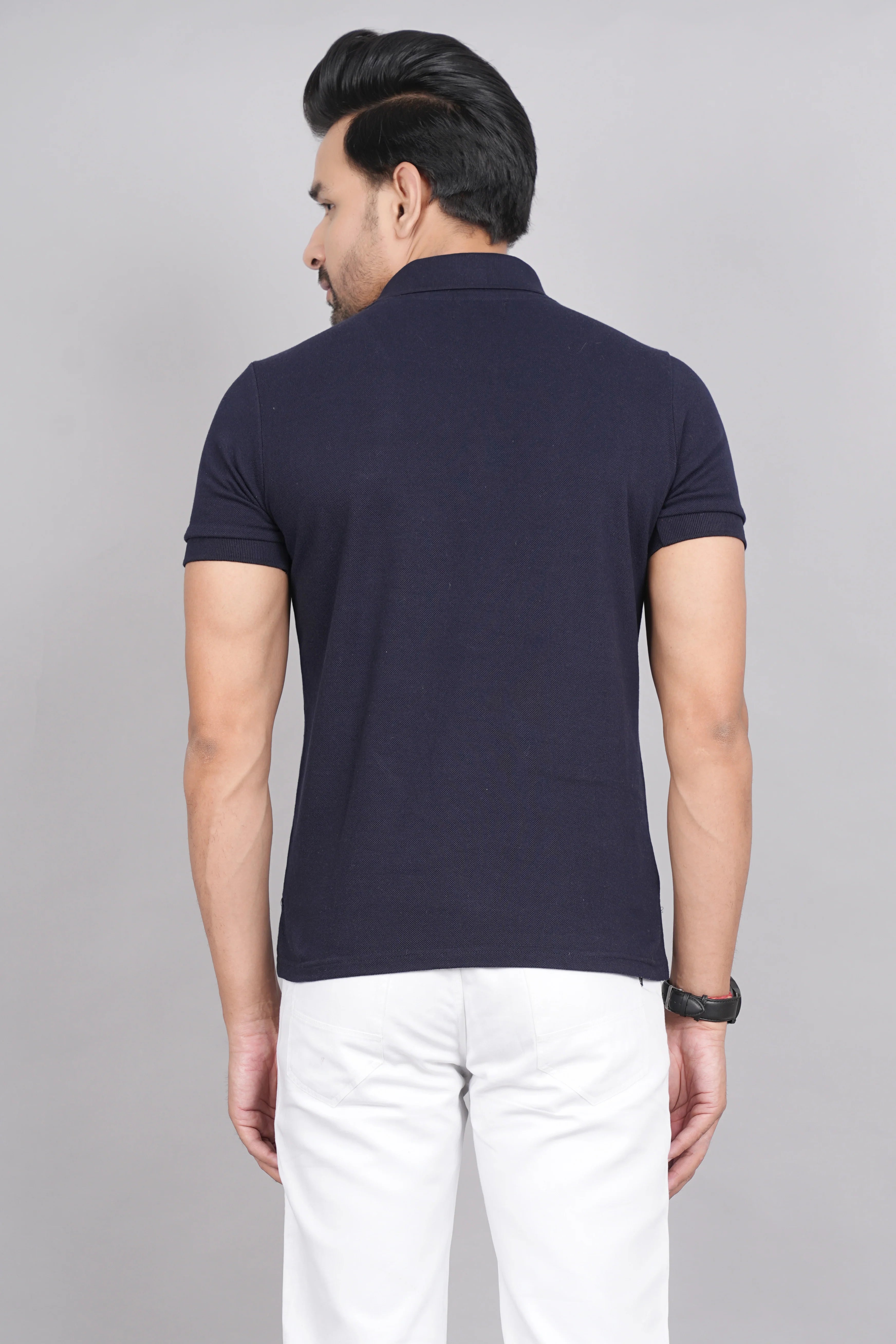 Men's Classic Solid Navy Polo Neck T-shirt