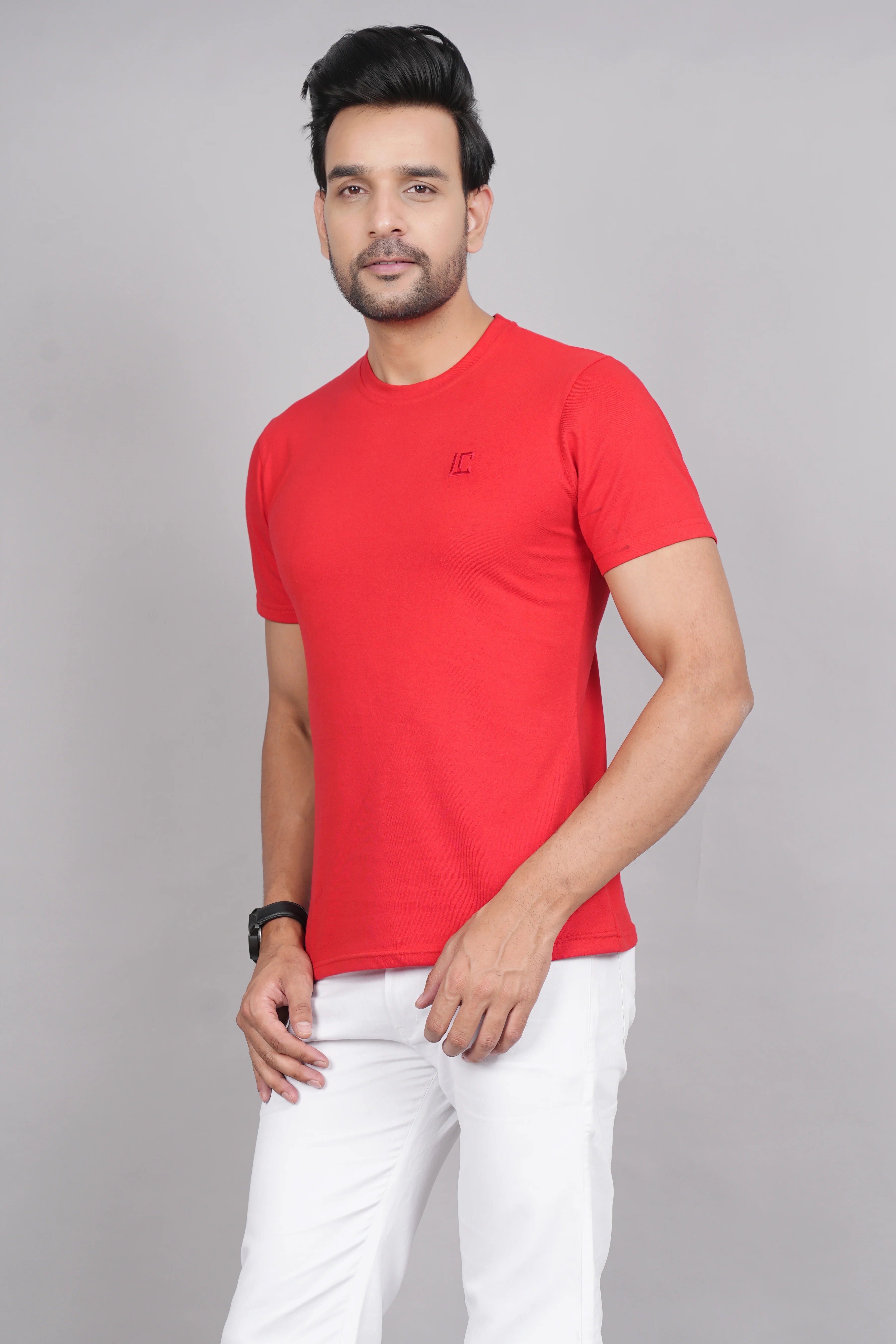 Men's Classic Solid Red Round Neck Tshirt
