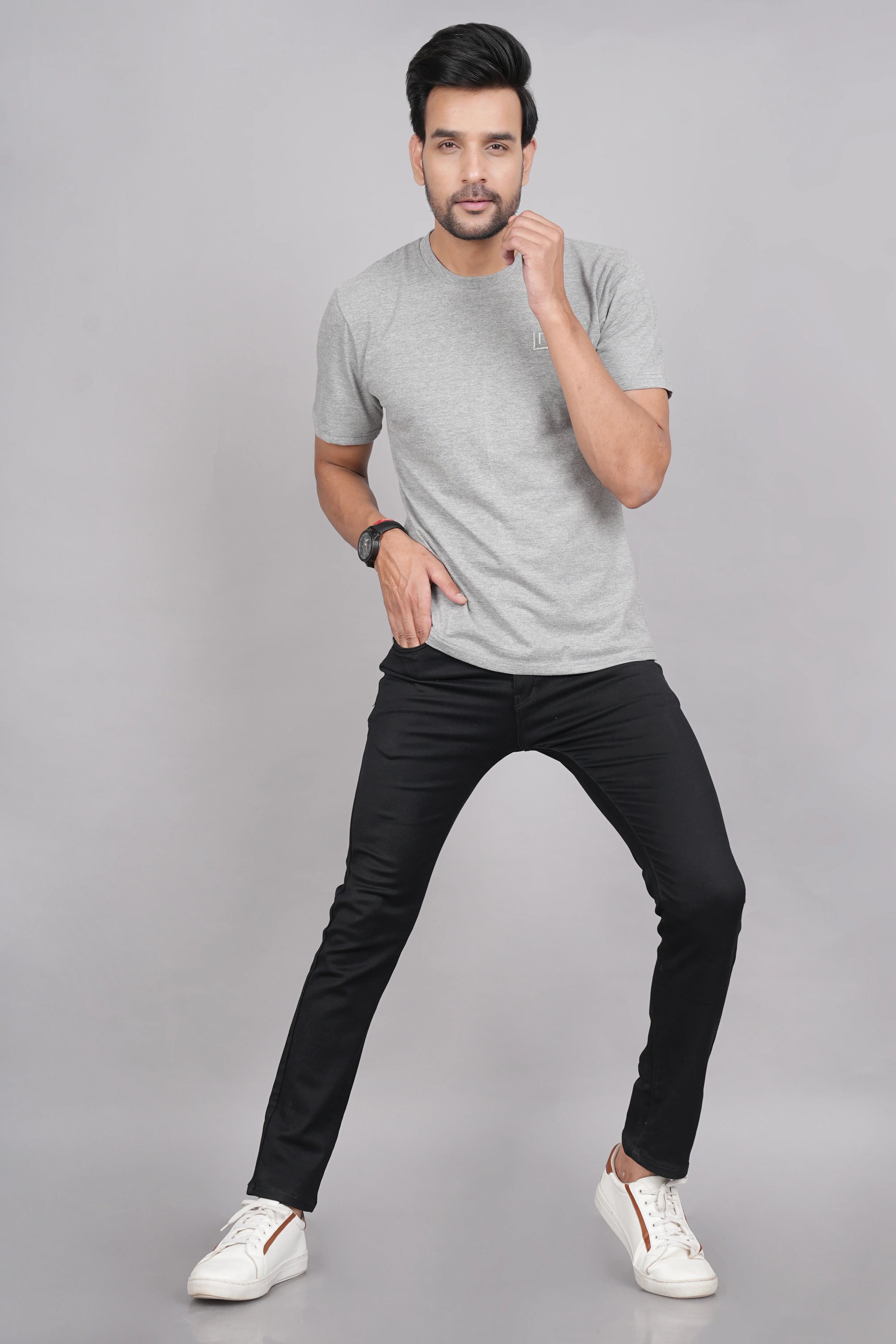 Men's Classic Solid Grey Round Neck T-shirt