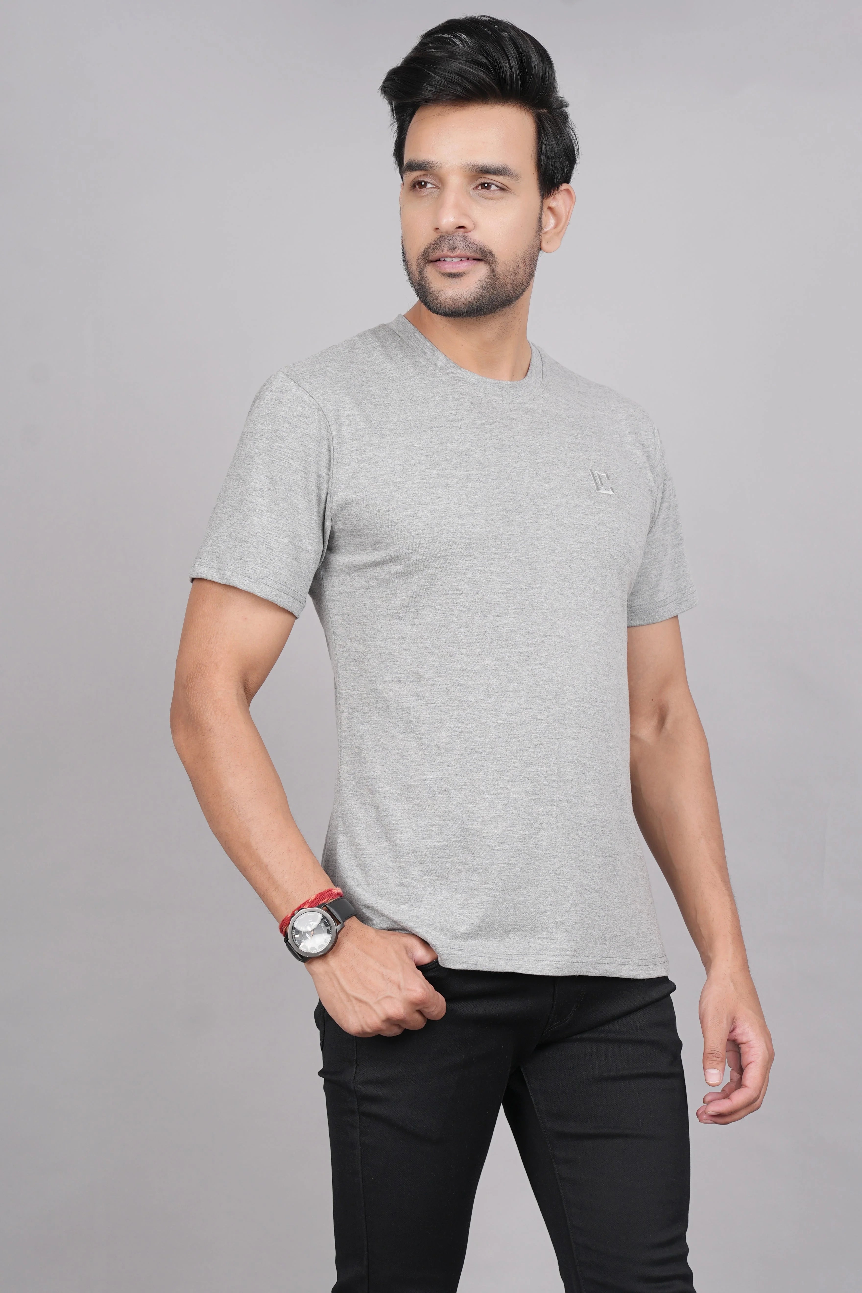 Men's Classic Solid Grey Round Neck T-shirt
