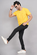 Men's Classic Solid Yellow Round Neck T-shirt
