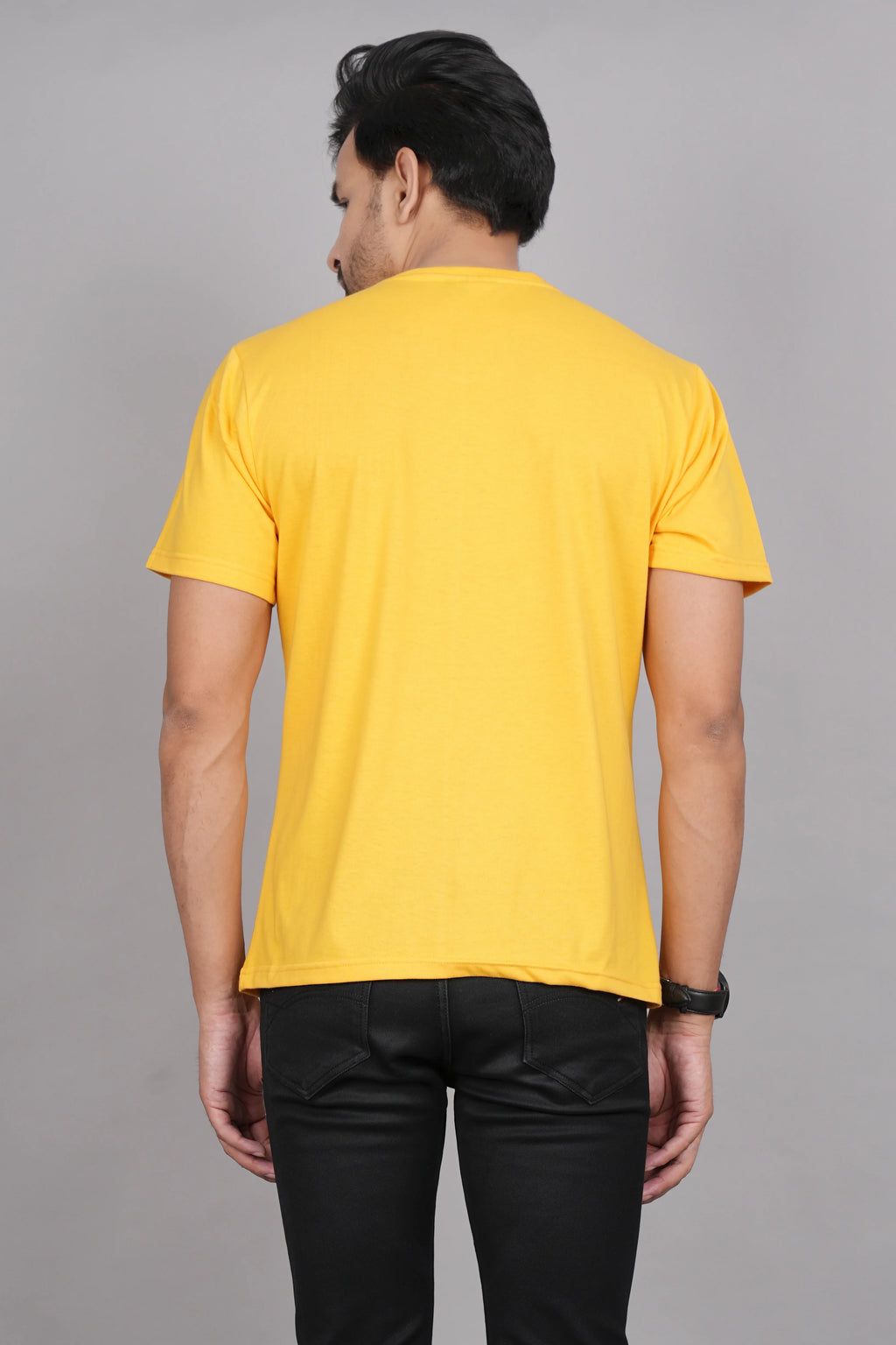 Men's Classic Solid Yellow Round Neck T-shirt