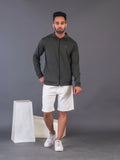 Men's Army Green 4-Way Lycra Zipper Jacket