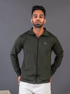 Men's Army Green 4-Way Lycra Zipper Jacket