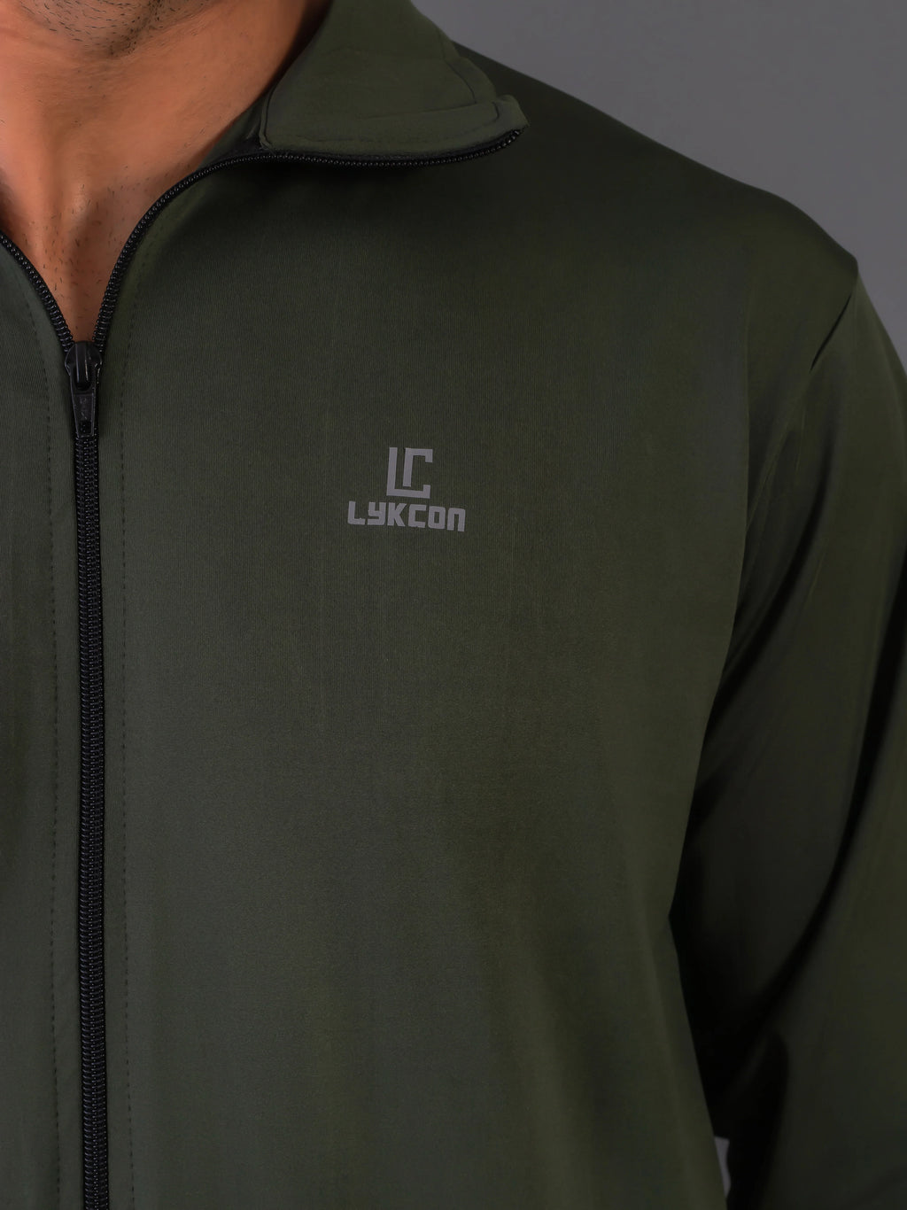 Men's Army Green 4-Way Lycra Zipper Jacket