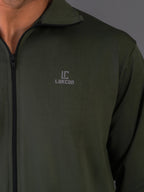Men's Army Green 4-Way Lycra Zipper Jacket