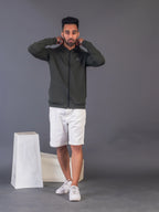 Men's Army Green 4-Way Lycra Zipper Jacket
