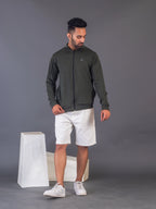 Men's Army Green 4-Way Lycra Zipper Jacket