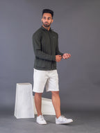 Men's Army Green 4-Way Lycra Zipper Jacket