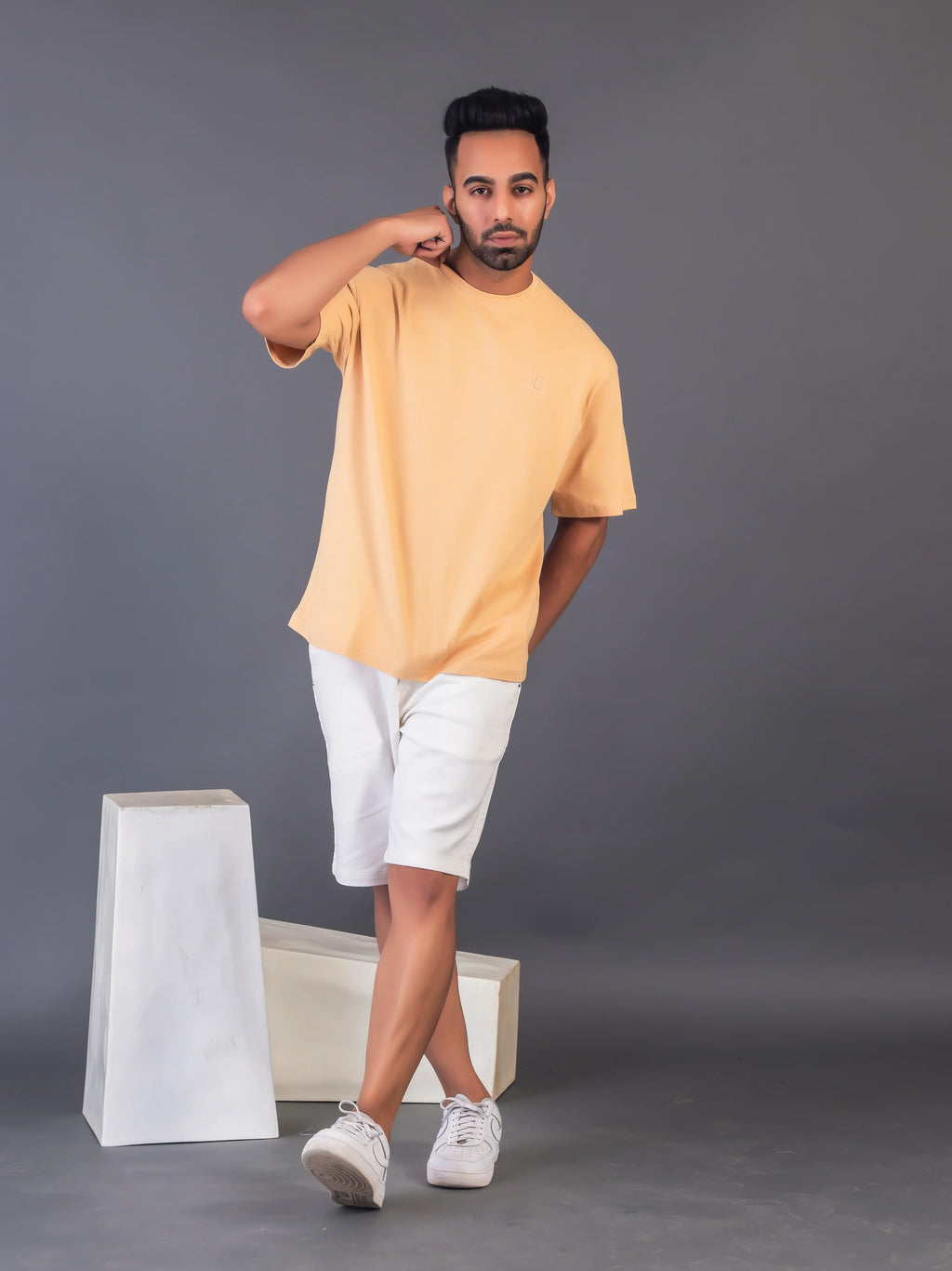 Men's Cotton Lycra Oversized Beige T-shirt