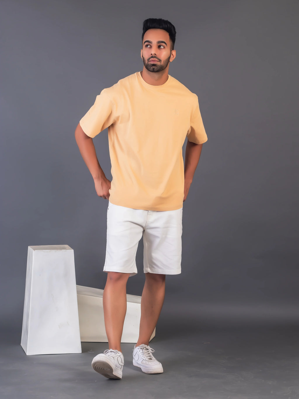 Men's Cotton Lycra Oversized Beige T-shirt