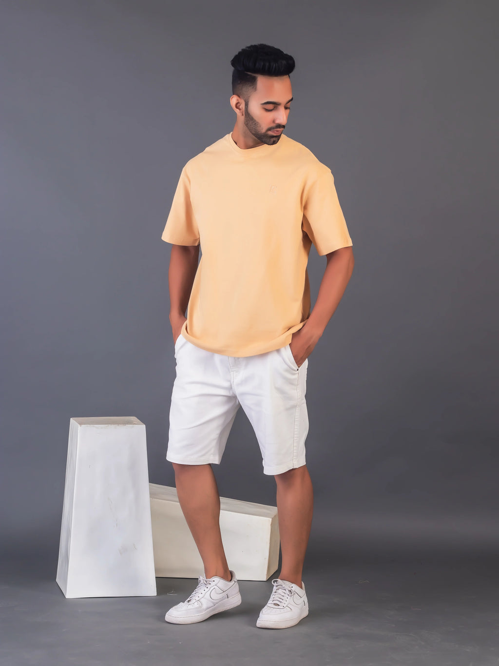 Men's Cotton Lycra Oversized Beige T-shirt