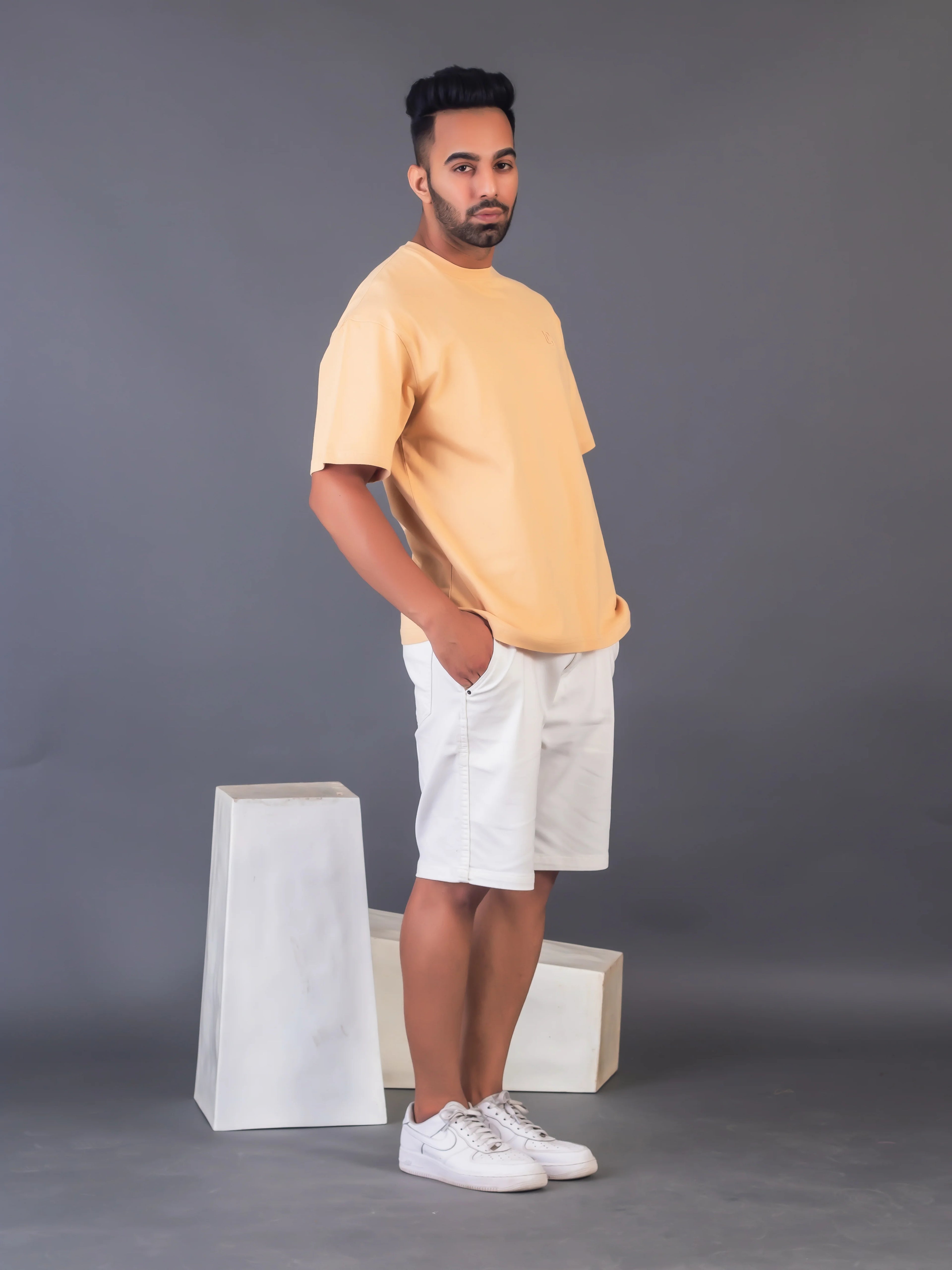 Men's Cotton Lycra Oversized Beige T-shirt