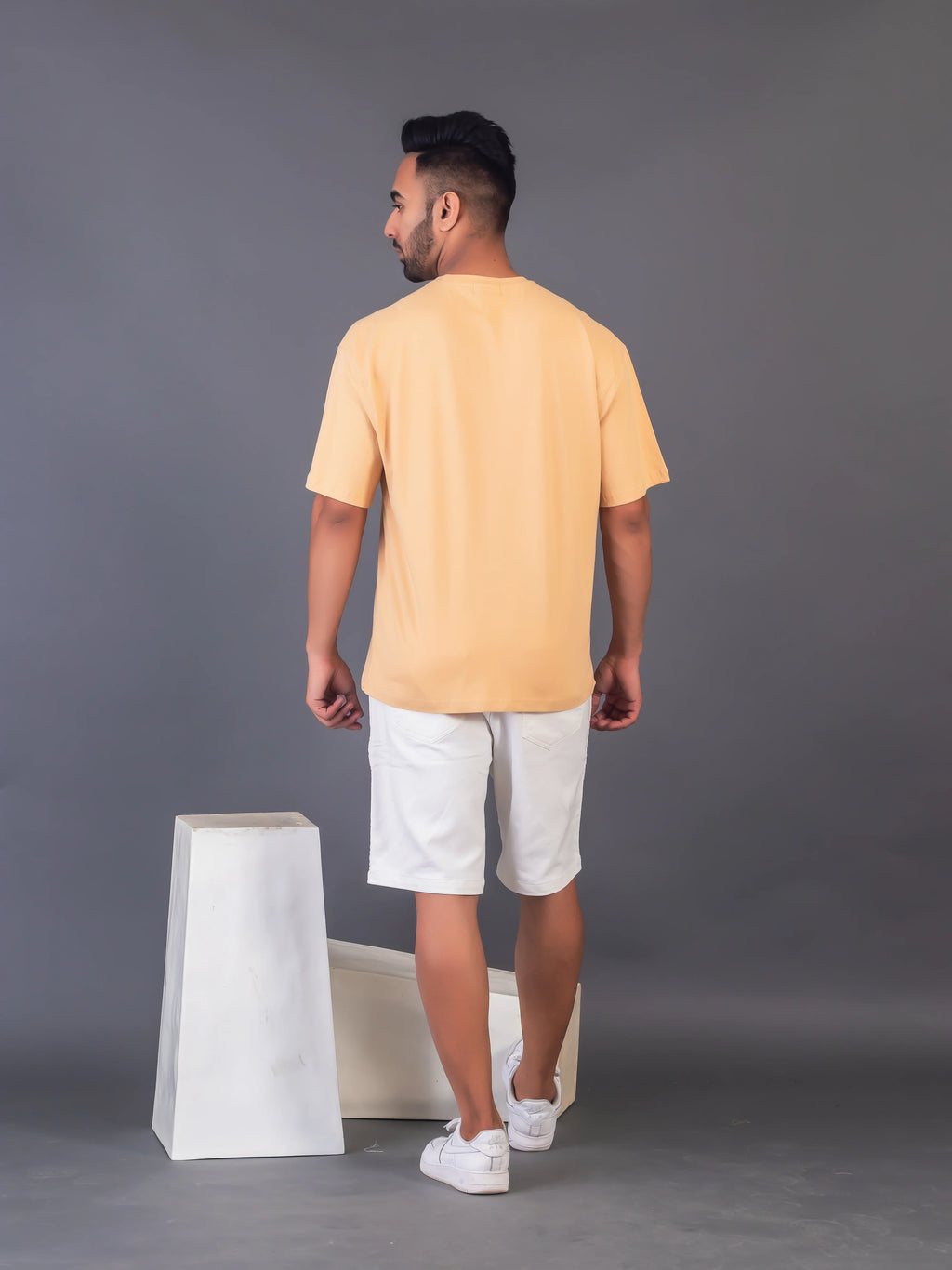 Men's Cotton Lycra Oversized Beige T-shirt