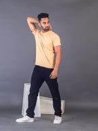 Men's Classic Solid Beige Round Neck T-shirt