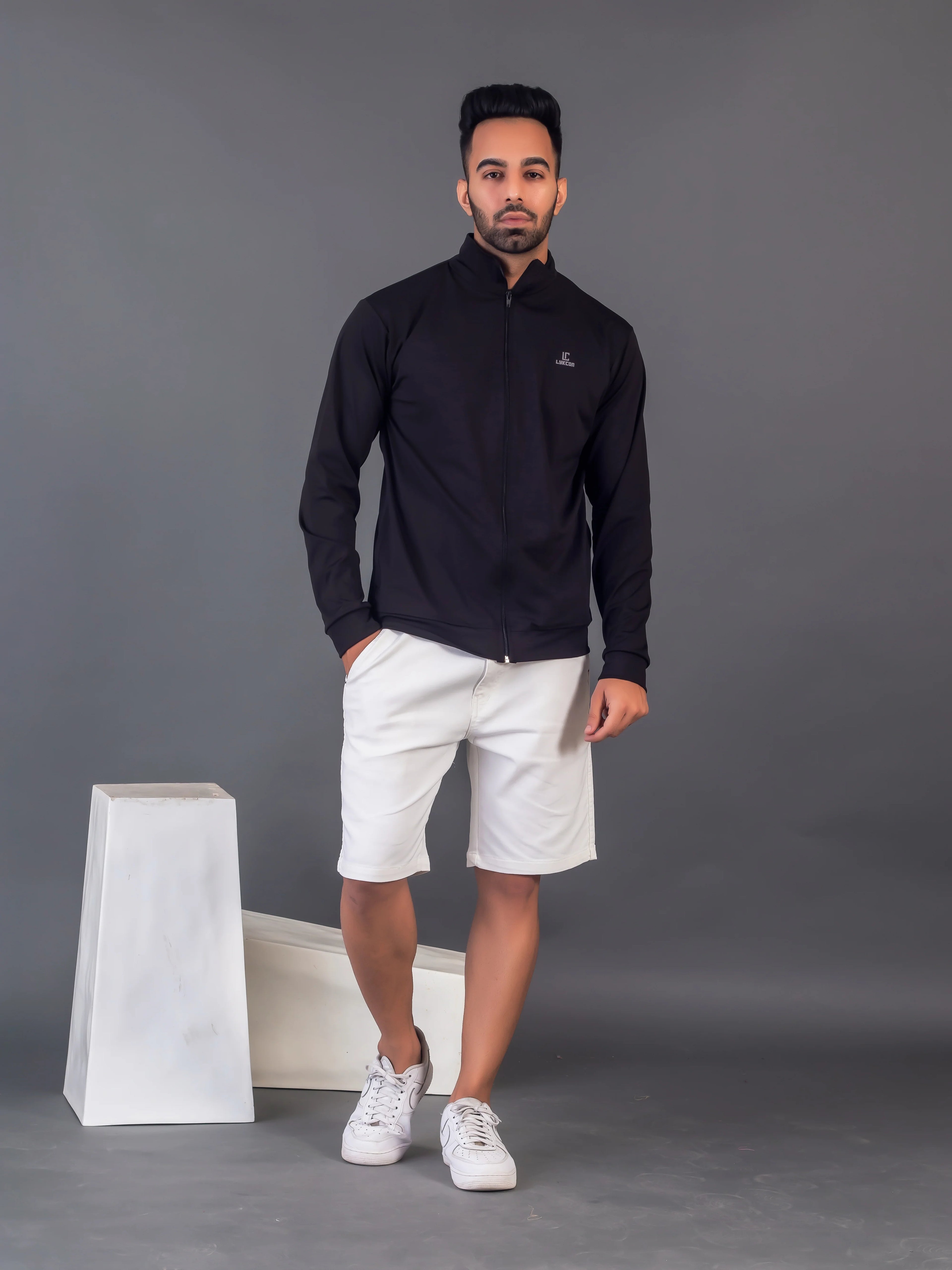 Men's Black 4-Way Lycra Zipper Jacket