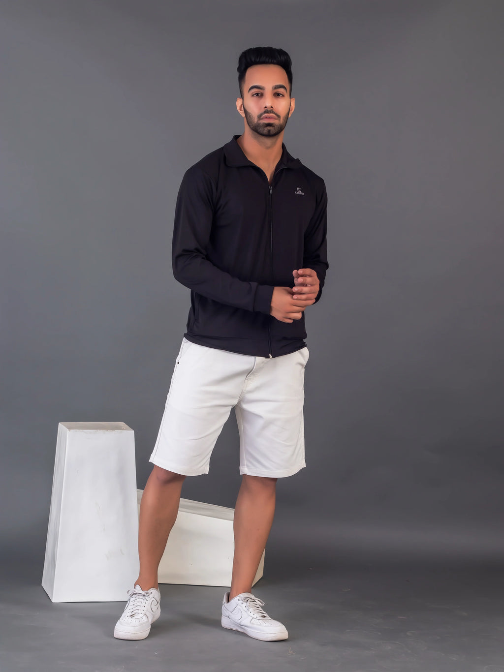 Men's Black 4-Way Lycra Zipper Jacket