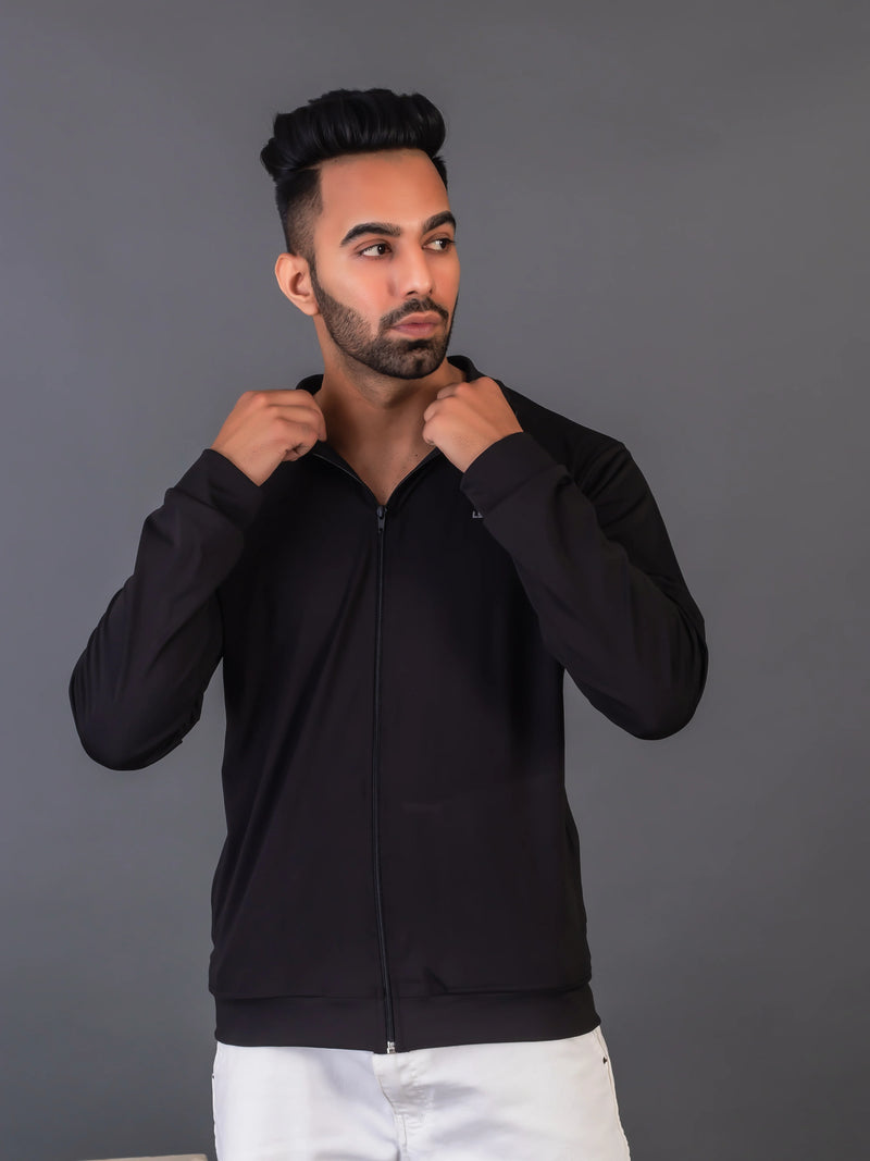 Men's Black 4-Way Lycra Zipper Jacket