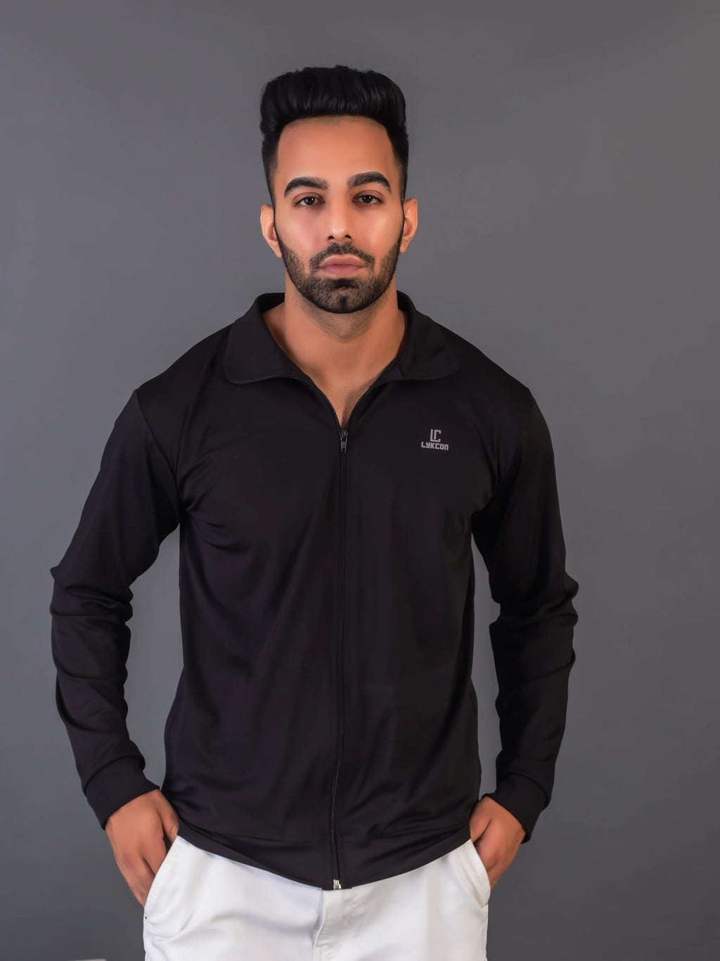 Men's Black 4-Way Lycra Zipper Jacket