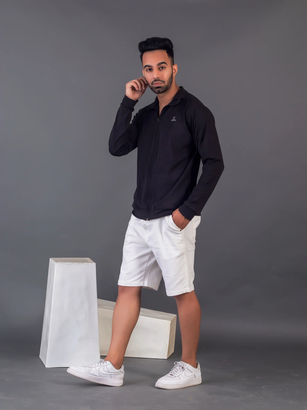 Men's Black 4-Way Lycra Zipper Jacket