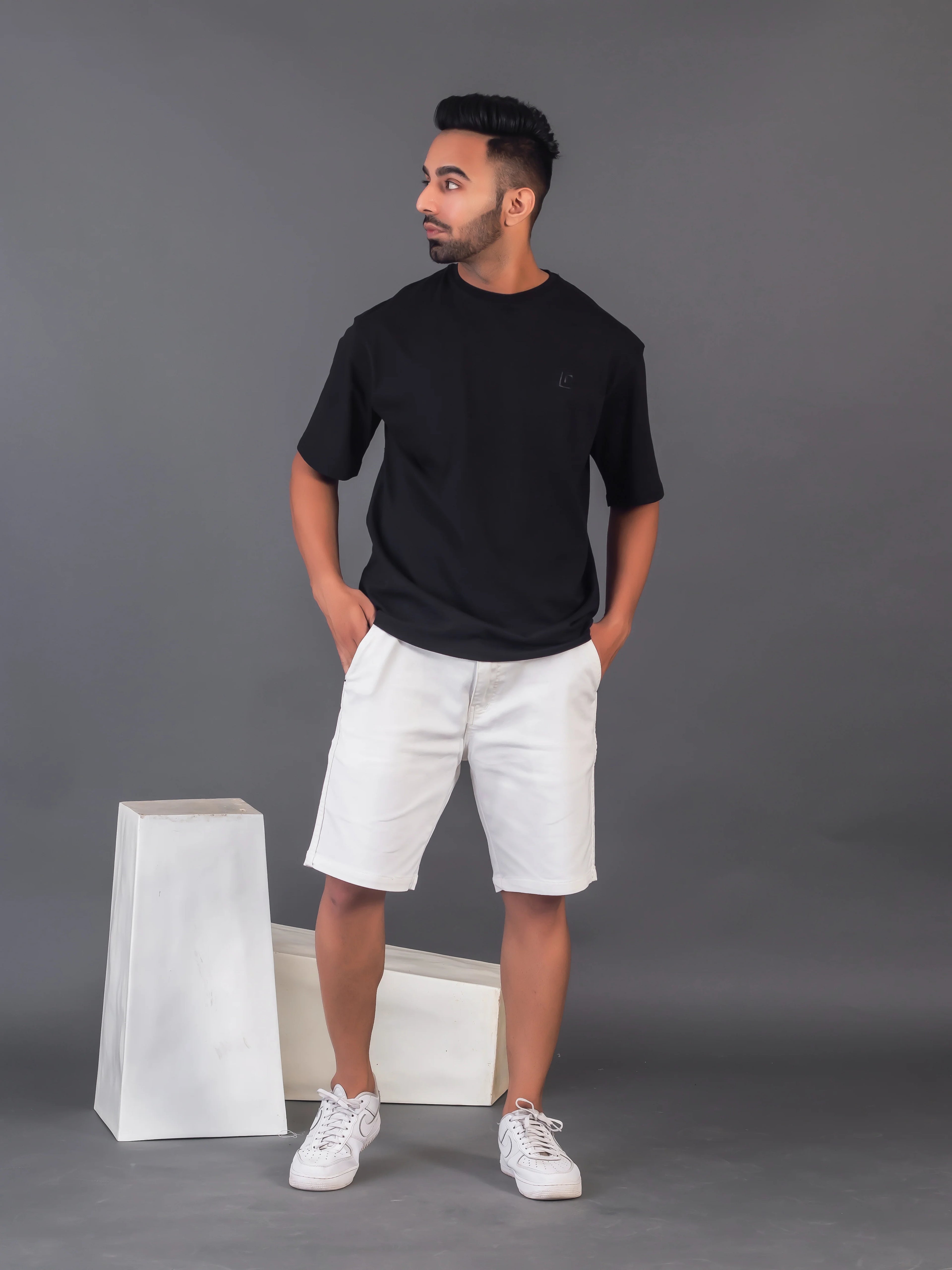 Men's Cotton Lycra Oversized Black T-shirt