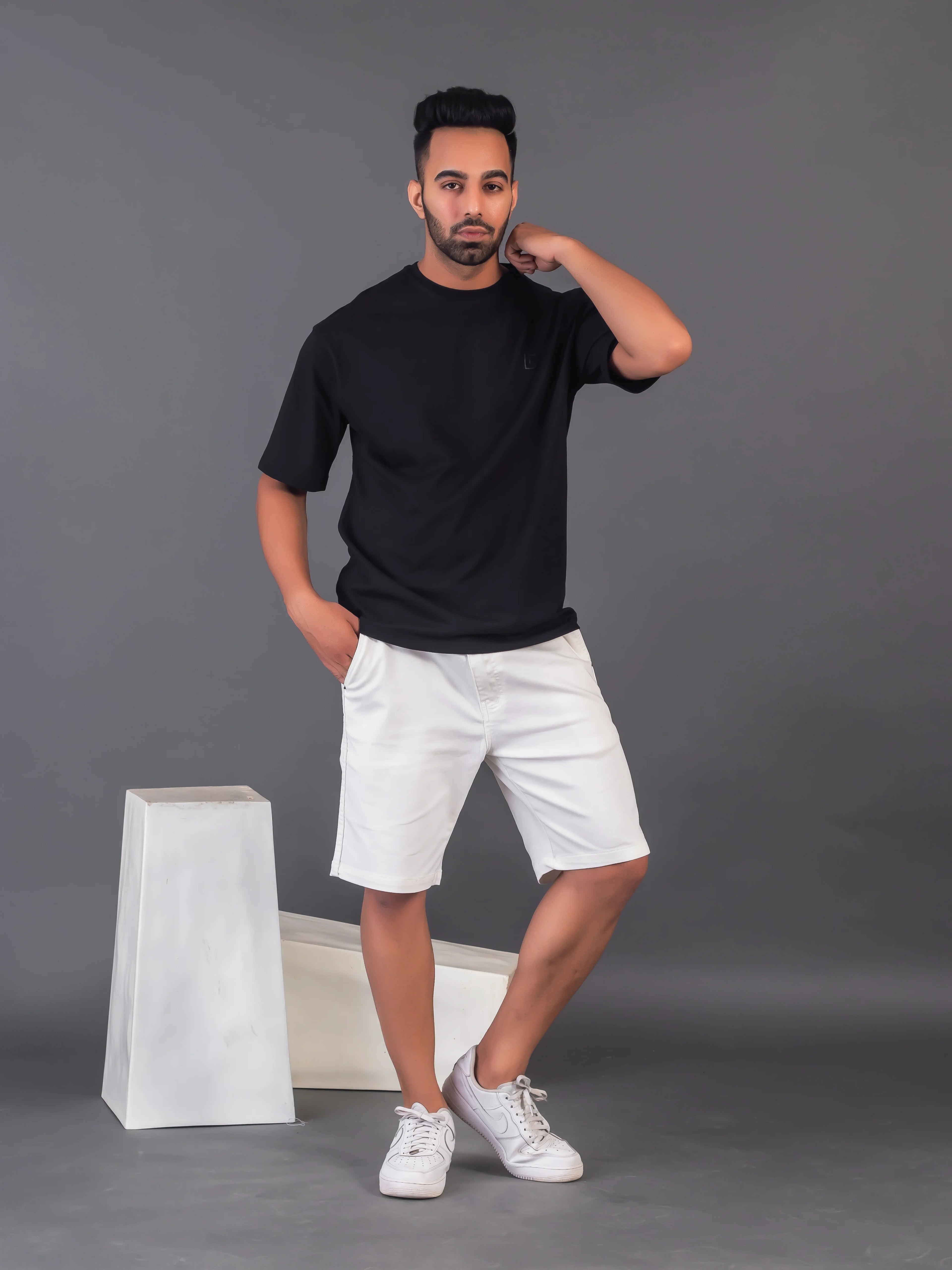 Men's Cotton Lycra Oversized Black T-shirt