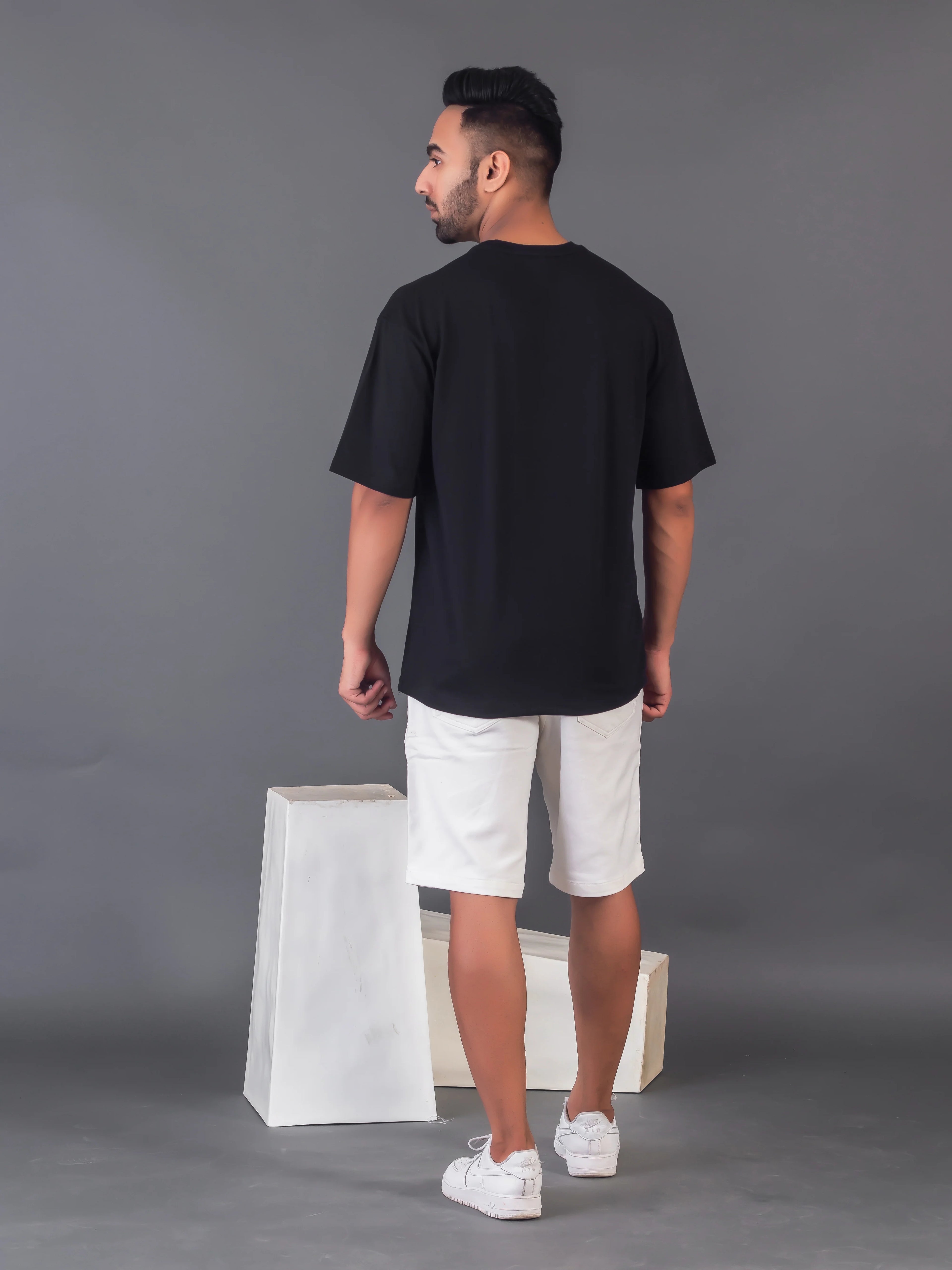 Men's Cotton Lycra Oversized Black T-shirt