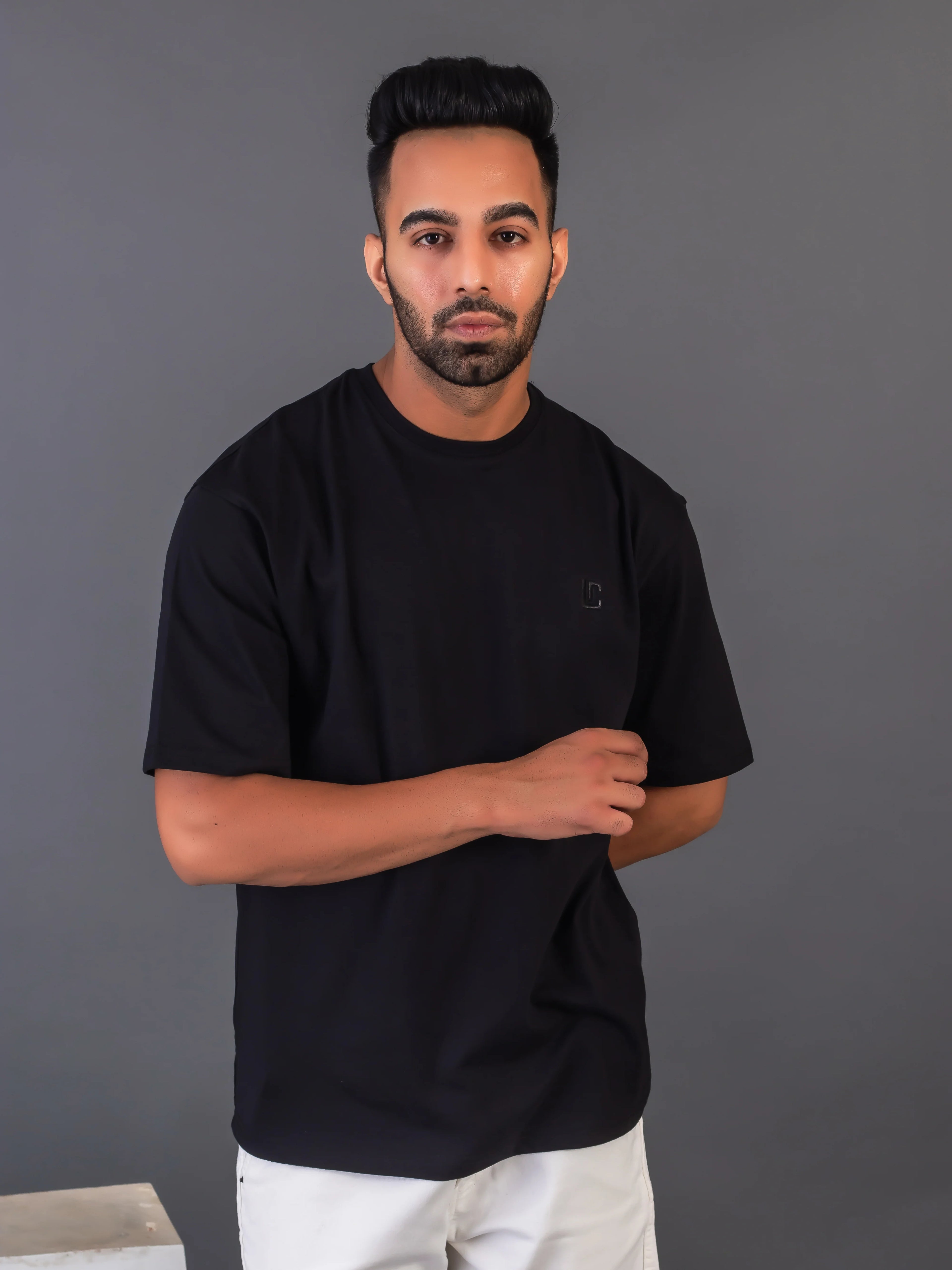 Men's Cotton Lycra Oversized Black T-shirt